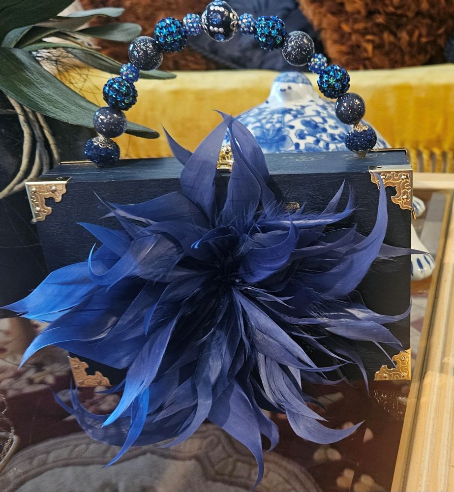Blue Feather Plume Cigar Box Purse