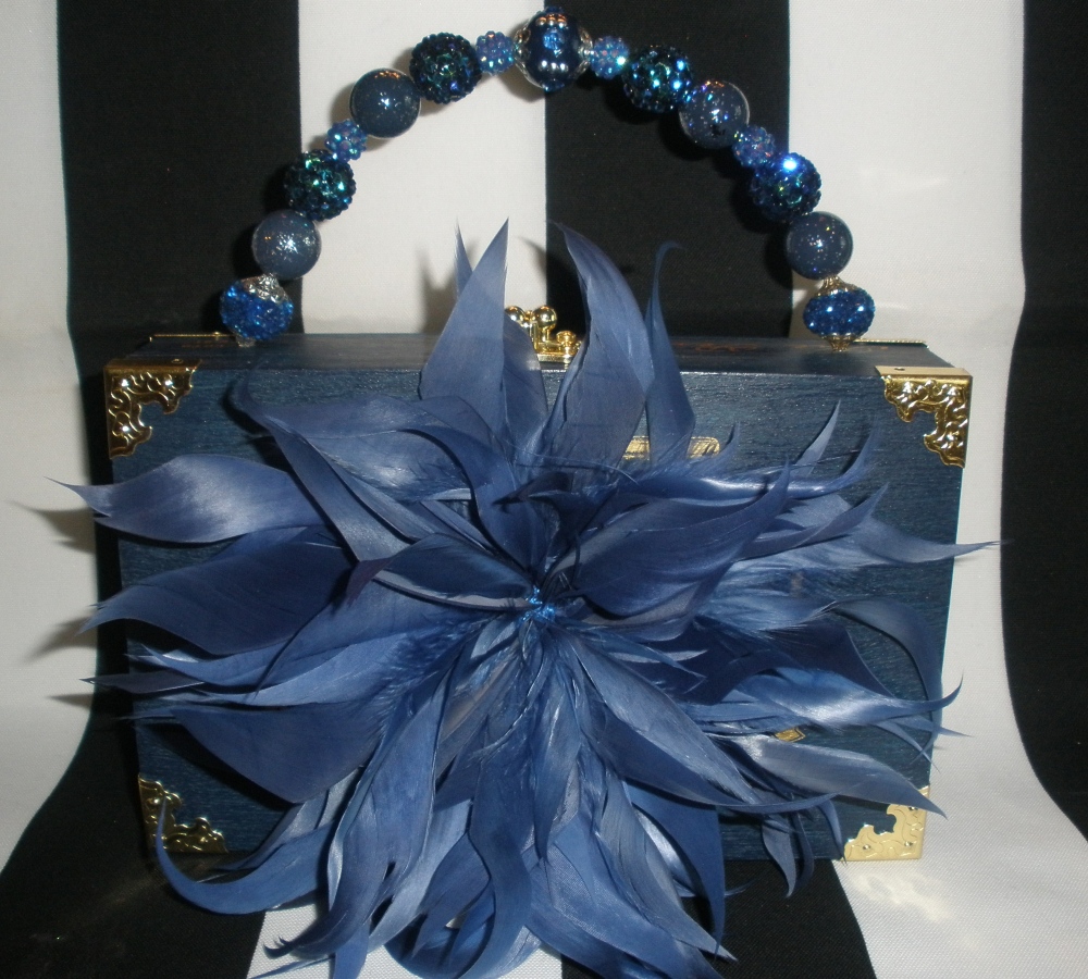 Blue Feather Plume Cigar Box Purse - Image 2