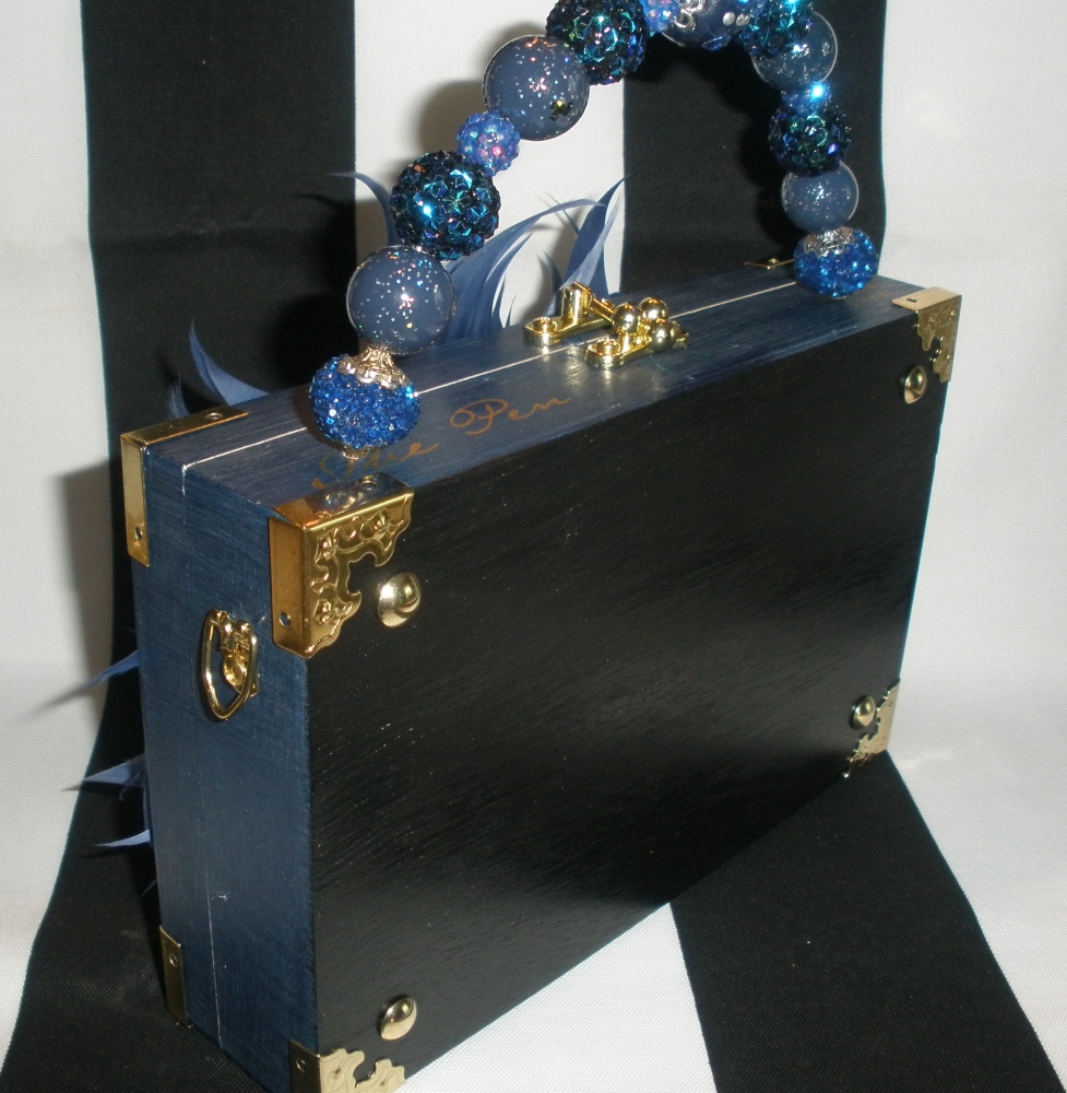 Blue Feather Plume Cigar Box Purse - Image 4