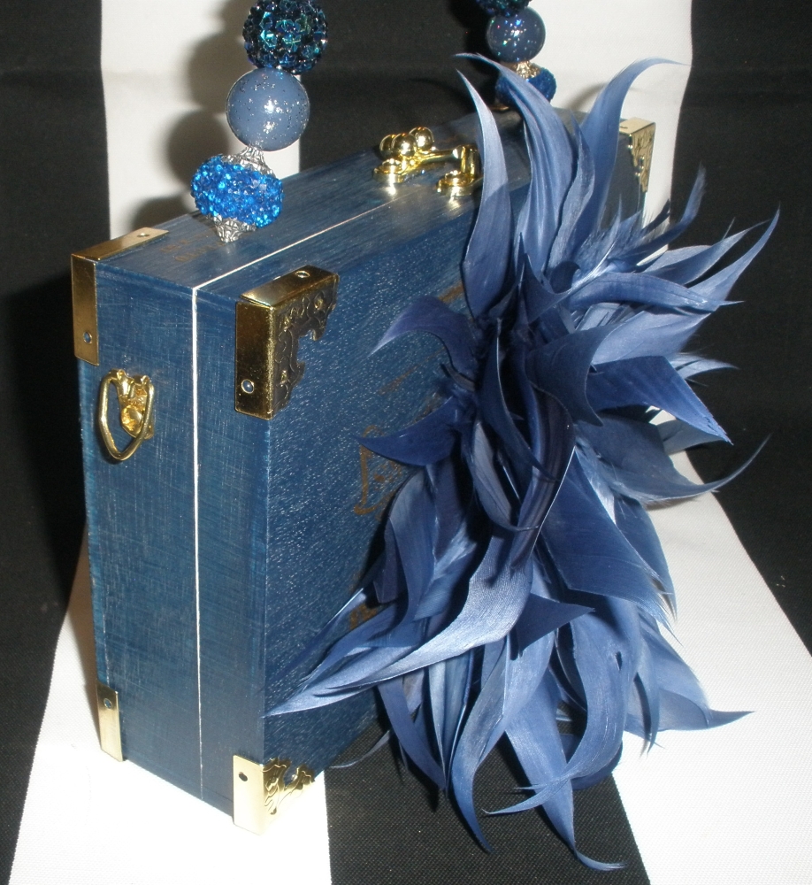 Blue Feather Plume Cigar Box Purse - Image 5