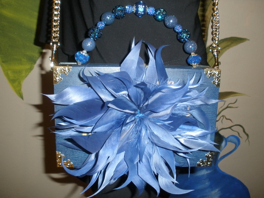 Blue Feather Plume Cigar Box Purse - Image 9