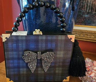Christmas Watch Plaid and Black Crystal Bow Cigar Box Purse