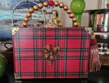 Christmas Red Crystal Bow on Tartan Plaid Cigar Box Purse