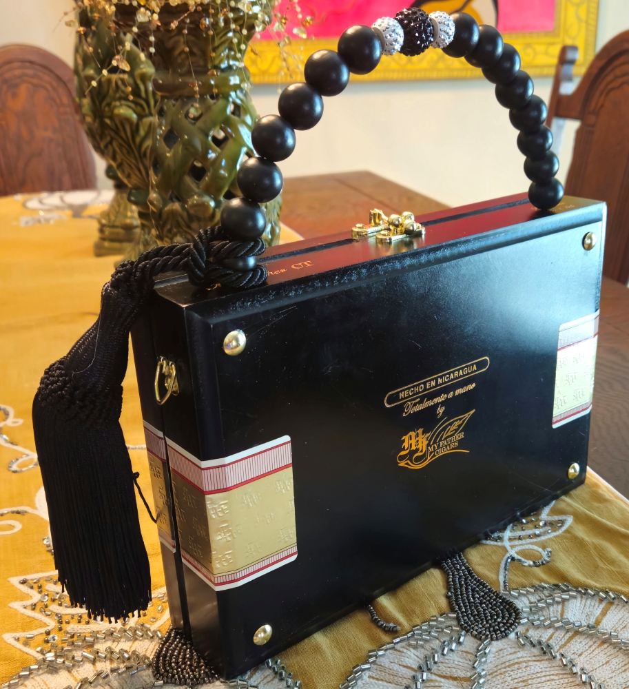Green Maltese Cross on Black "My Father" Cigar Box Purse - Image 5