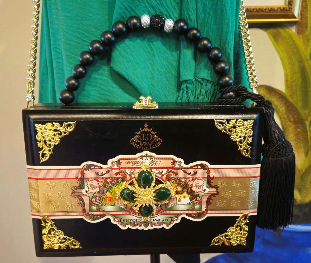 Green Maltese Cross on Black "My Father" Cigar Box Purse - Image 10