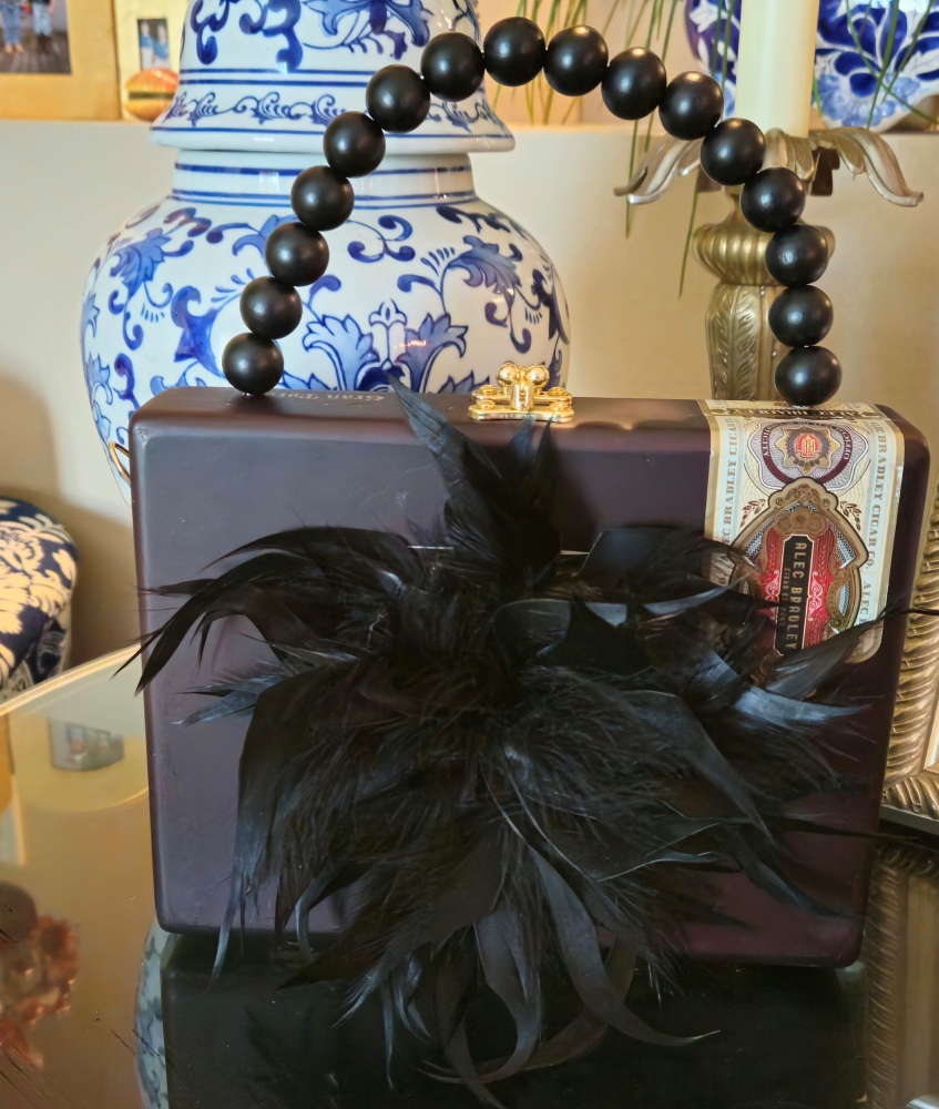Black Feather Plume Cigar Box Purse