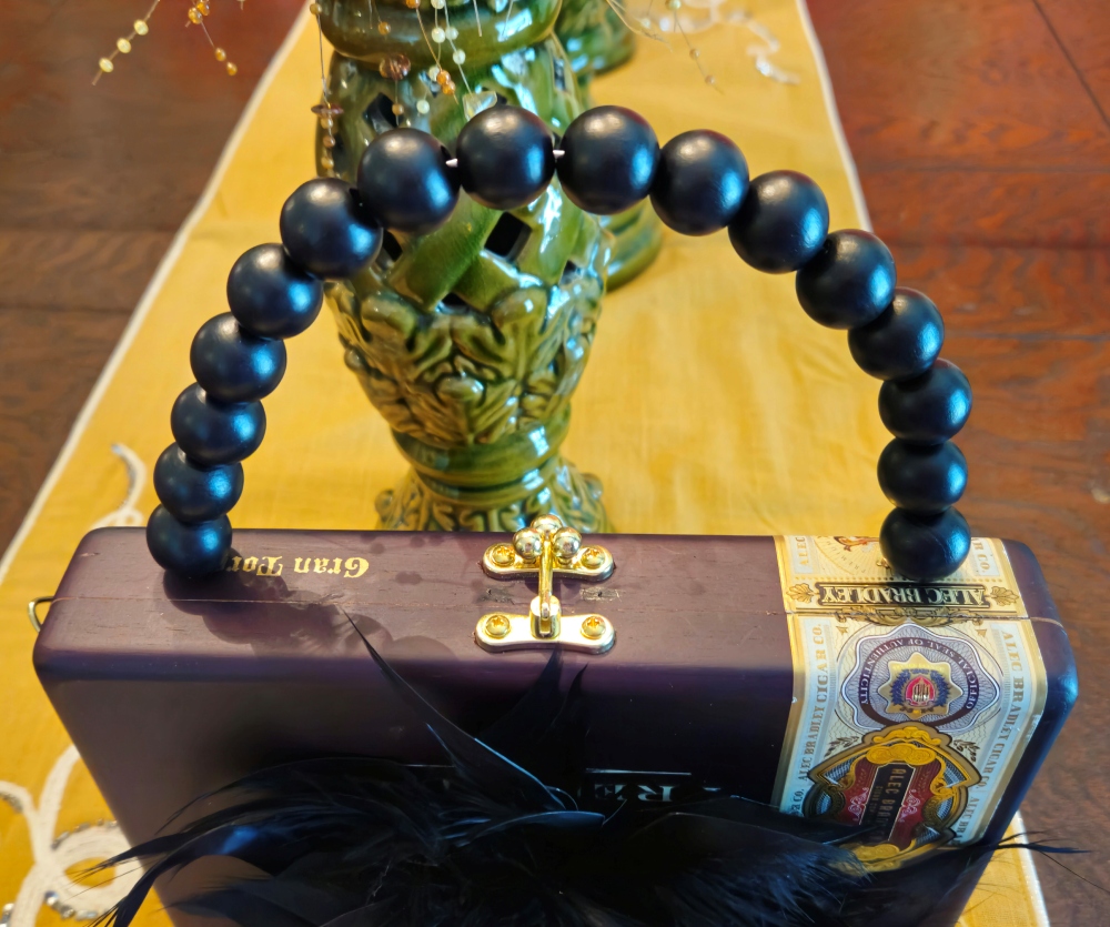 Black Feather Plume Cigar Box Purse - Image 2