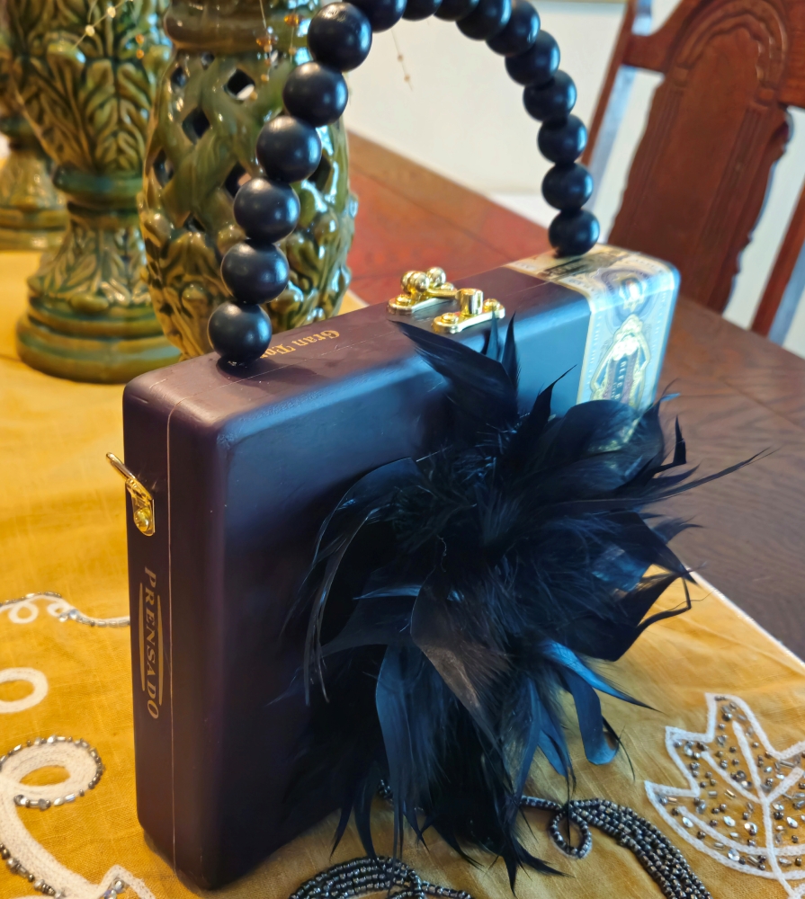 Black Feather Plume Cigar Box Purse - Image 3