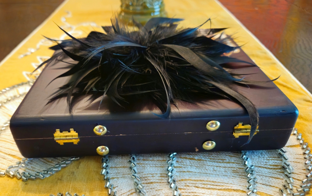 Black Feather Plume Cigar Box Purse - Image 5
