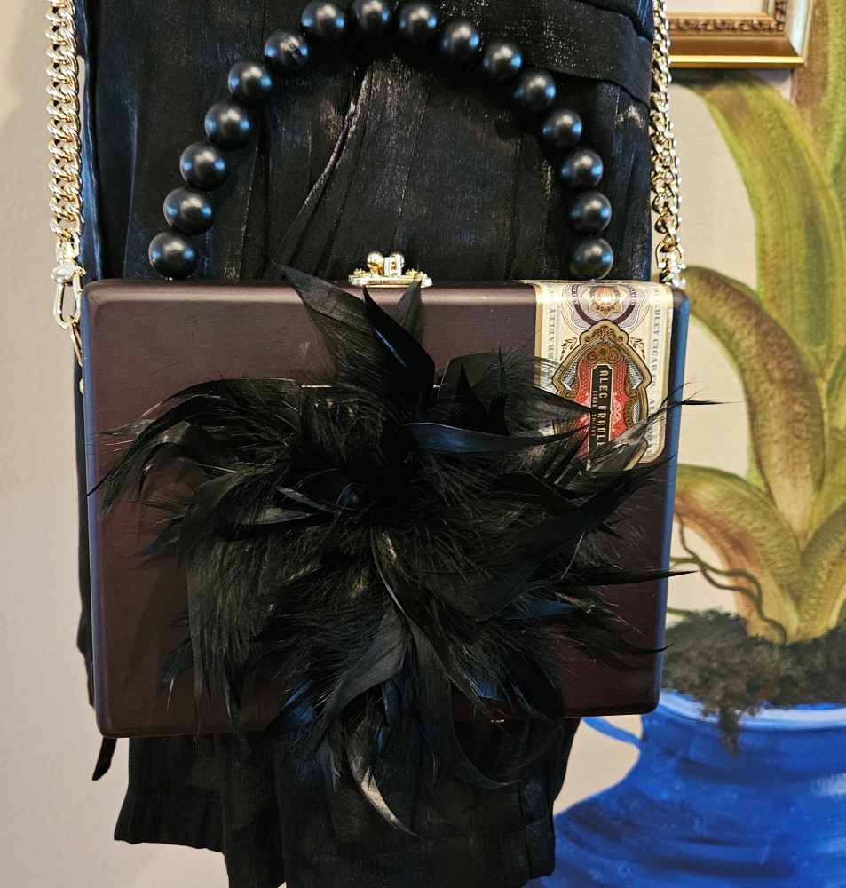 Black Feather Plume Cigar Box Purse - Image 8