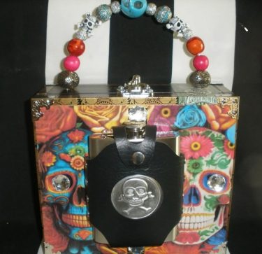Gasparilla Sugar Skull with Flask Cigar Box Purse