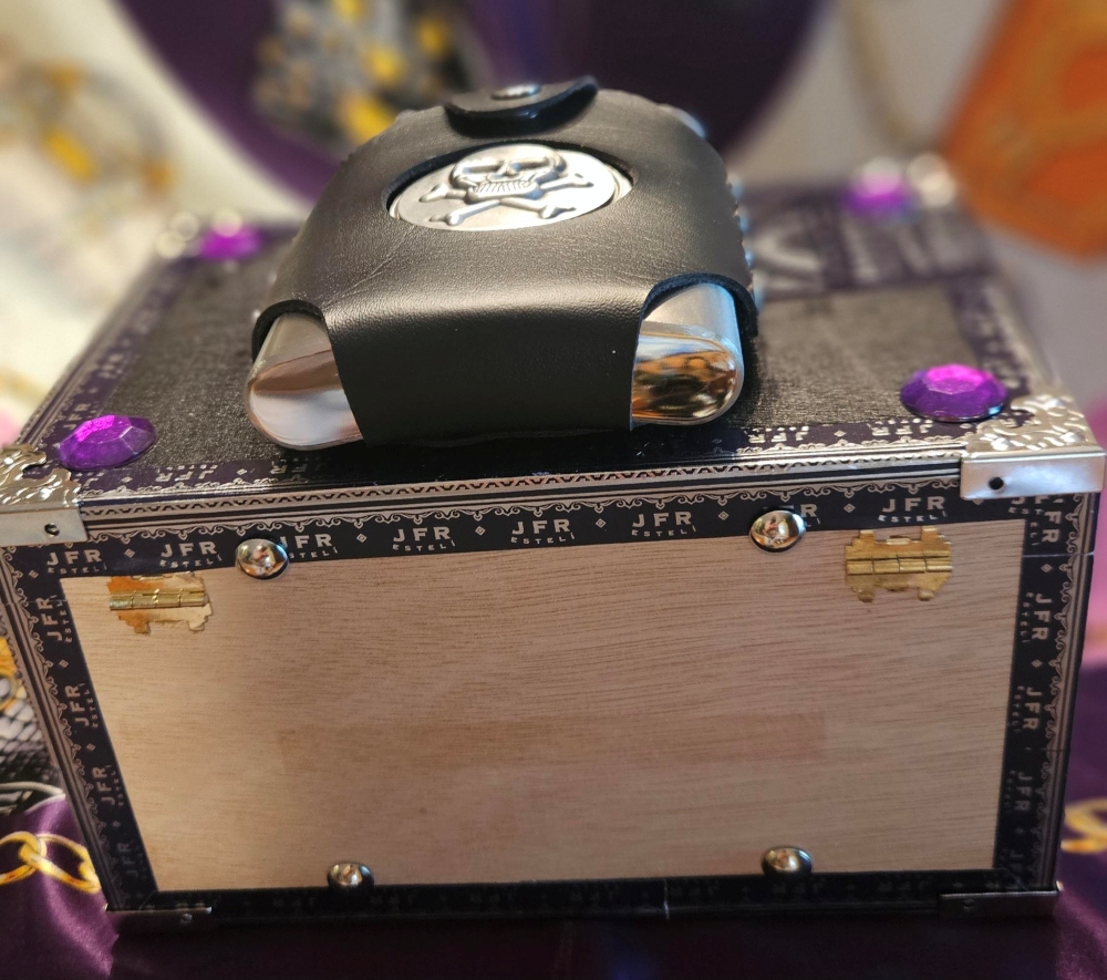 Gasparilla Skull Flask Purple Lunatic Cigar Box Purse - Image 6