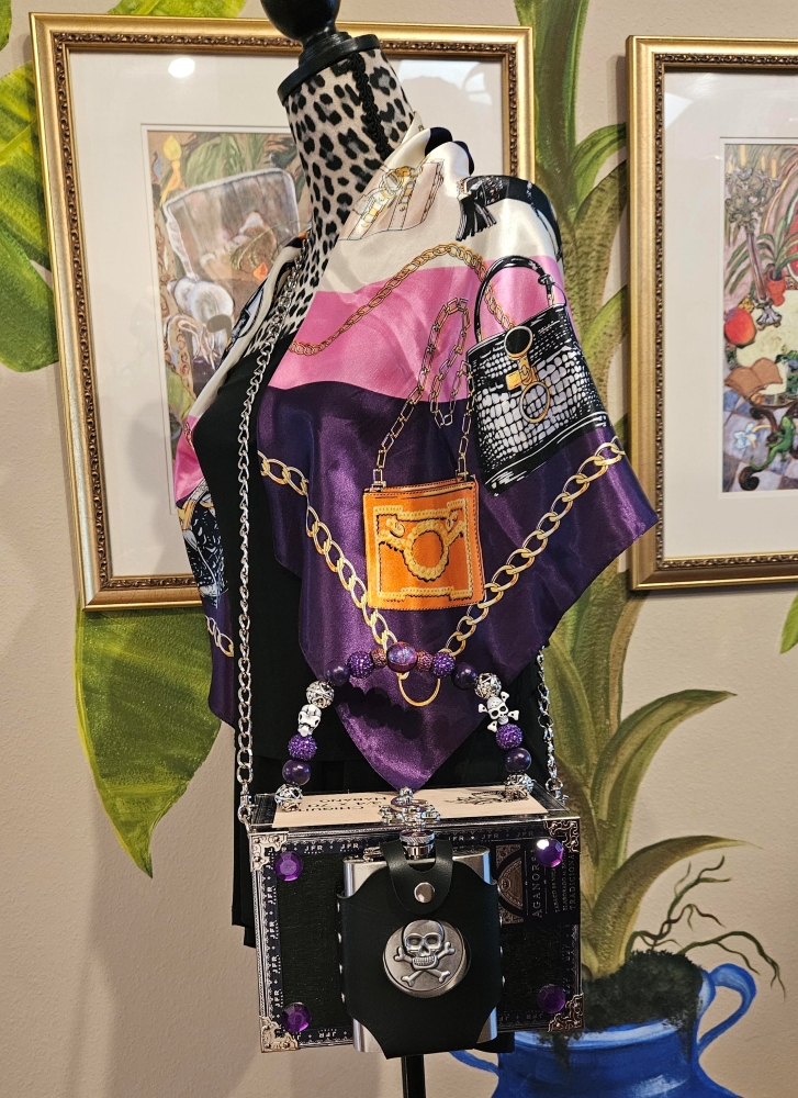 Gasparilla Skull Flask Purple Lunatic Cigar Box Purse - Image 8