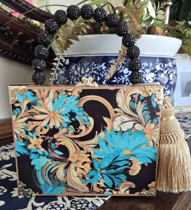 Gold and Turquoise Floral Cigar Box Purse