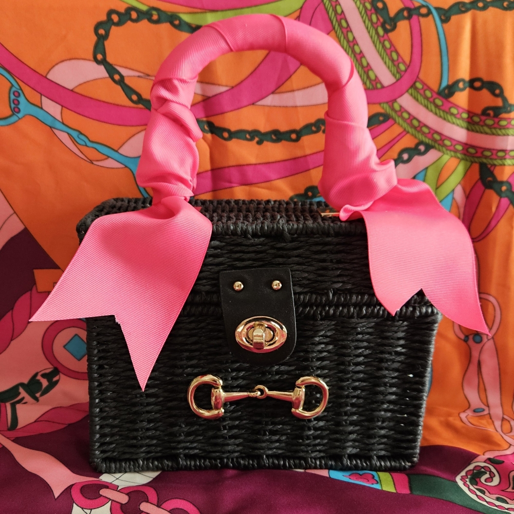 Equestrian Black Rattan with Horse Bit Purse - Image 2