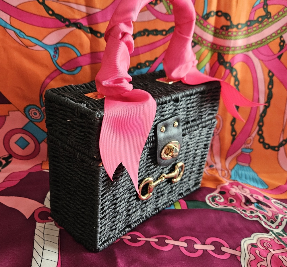 Equestrian Black Rattan with Horse Bit Purse - Image 5