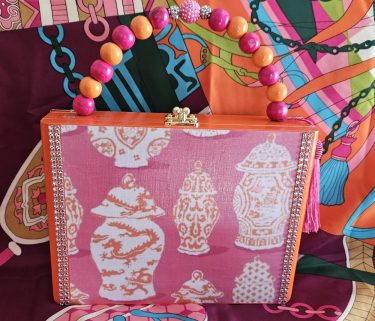 Orange and Pink Ginger Jar Chinoiserie Cigar Box Purse