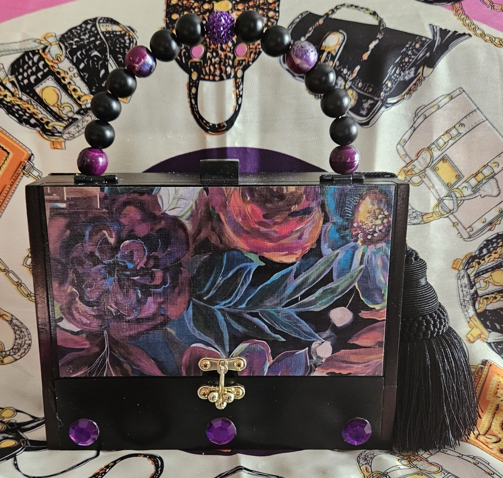 Purple Floral Bifold Cigar Box Purse - Image 3