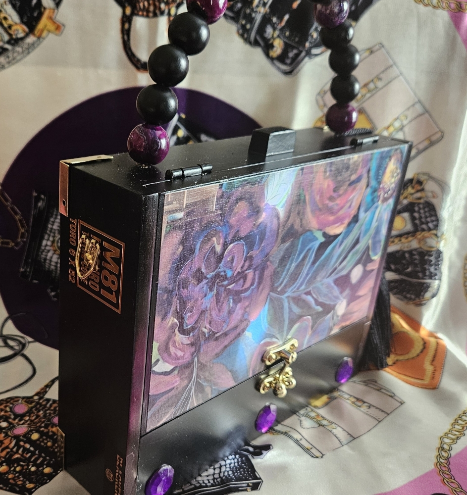 Purple Floral Bifold Cigar Box Purse - Image 6