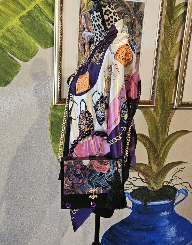 Purple Floral Bifold Cigar Box Purse - Image 9