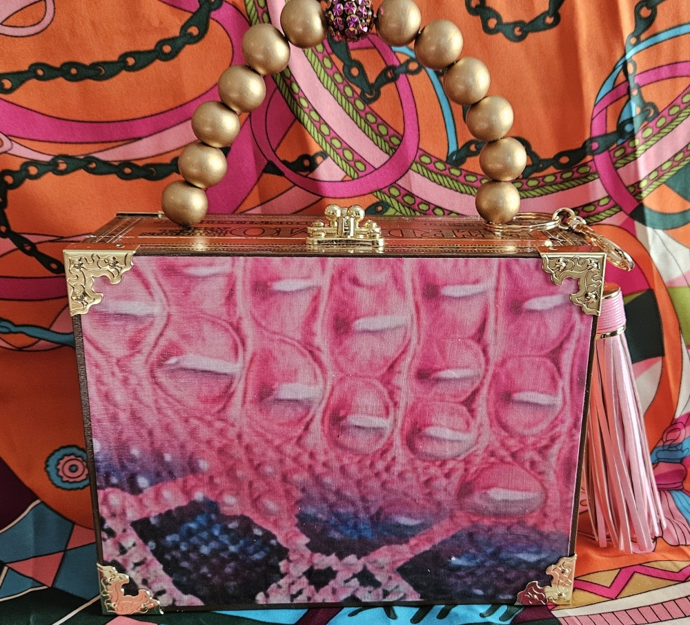 Pink Crocodile Cigar Box Purse - Image 3