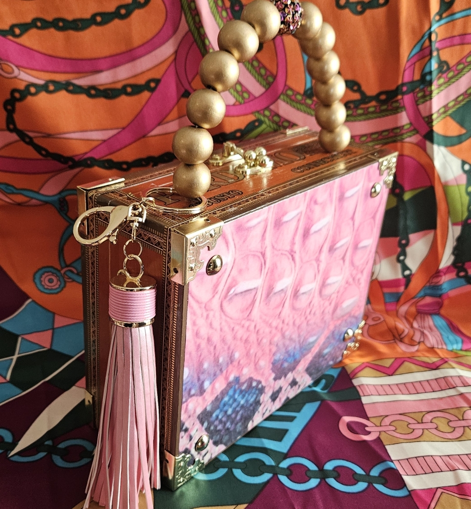 Pink Crocodile Cigar Box Purse - Image 5