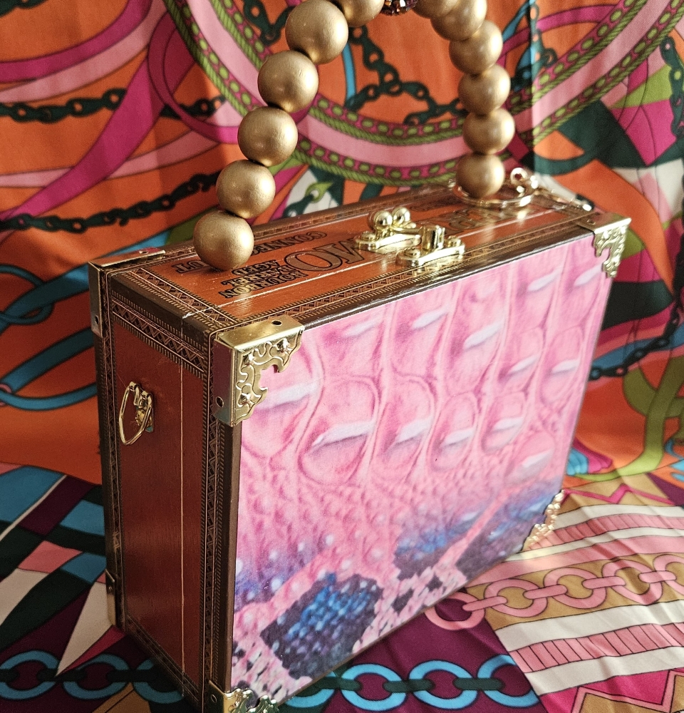 Pink Crocodile Cigar Box Purse - Image 6