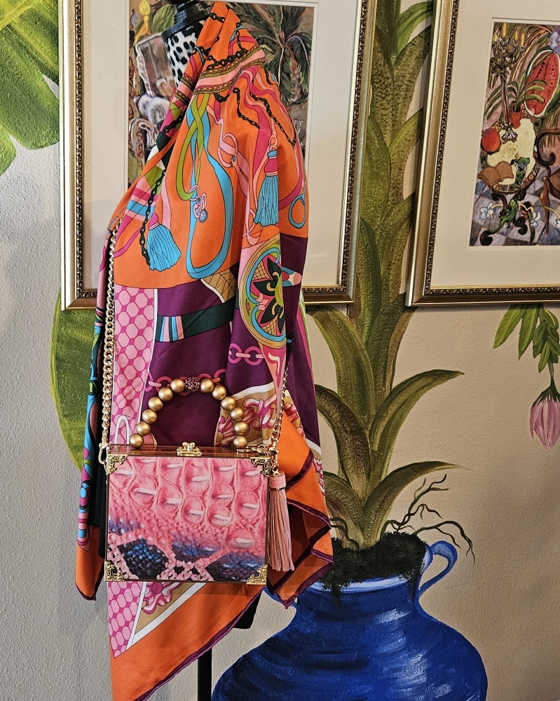 Pink Crocodile Cigar Box Purse - Image 9