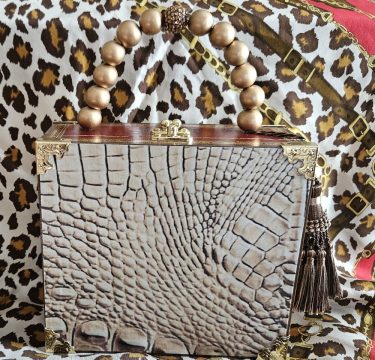 Beige Crocodile Cigar Box Purse