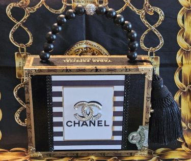 CC Brooch On Nautical Strip Cigar Box Purse