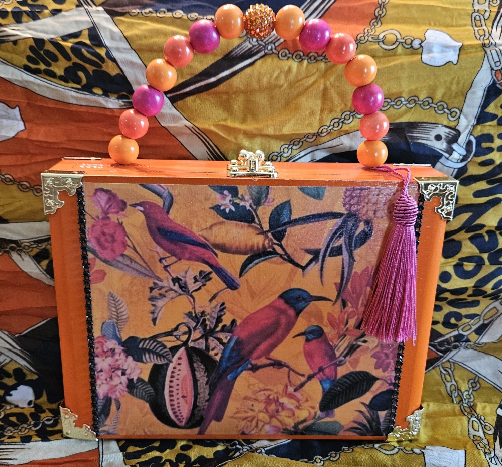 Orange Birds in Paradise Cigar Box Purse - Image 3