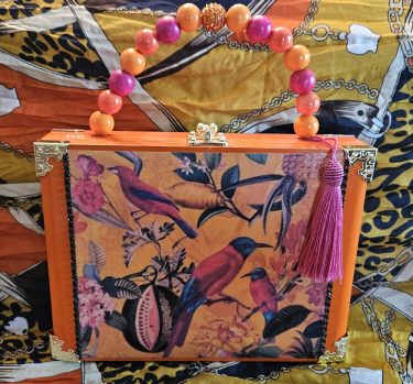 Orange Birds in Paradise Cigar Box Purse