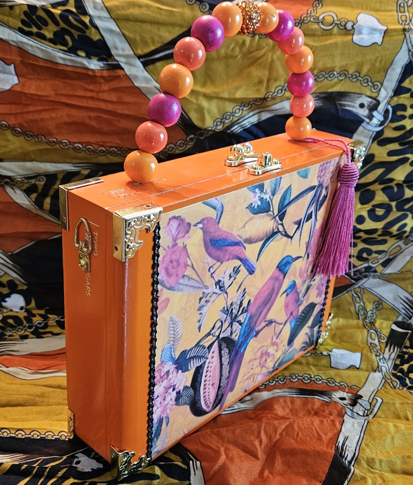 Orange Birds in Paradise Cigar Box Purse - Image 6