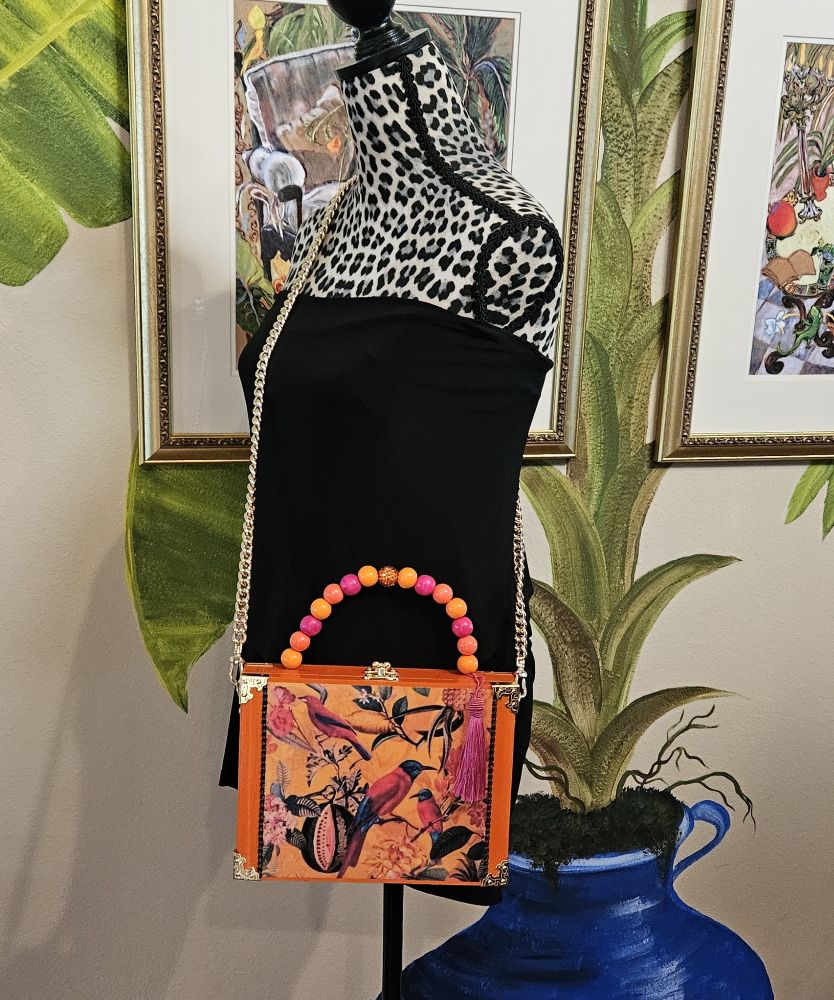 Orange Birds in Paradise Cigar Box Purse - Image 8