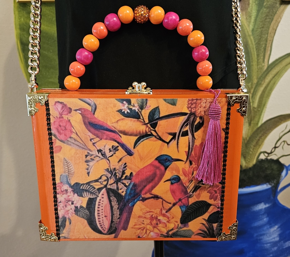Orange Birds in Paradise Cigar Box Purse - Image 9