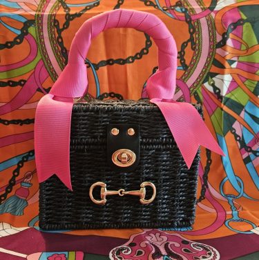 Equestrian Black Rattan Purse with Horse Bit