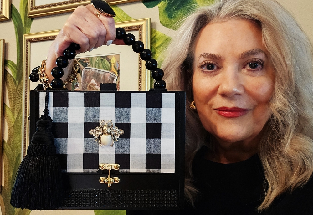 Rhinestone Bee on Black Gingham Cigar Box Purse - Image 12