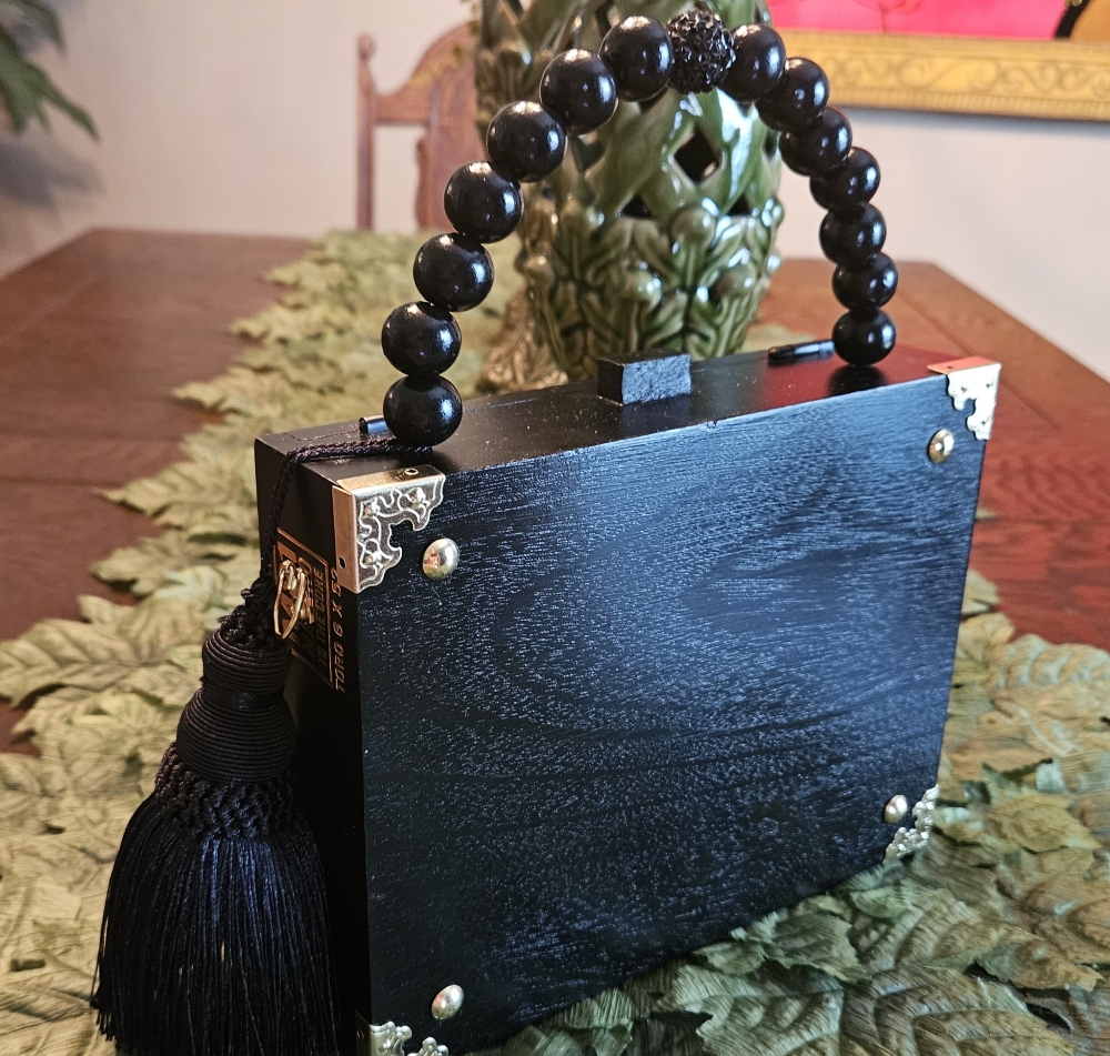 Rhinestone Bee on Black Gingham Cigar Box Purse - Image 4
