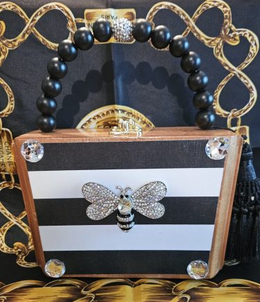 Queen Bee on Nautical Stripe Cigar Box Purse