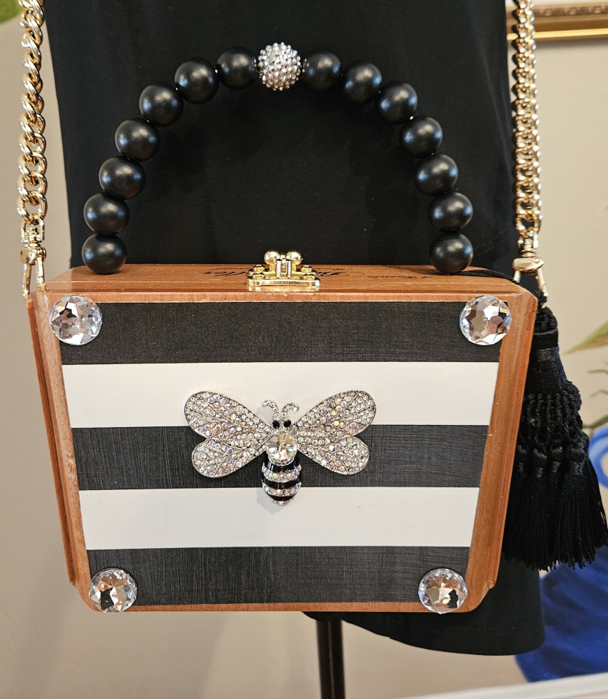 Queen Bee on Nautical Stripe Cigar Box Purse - Image 8