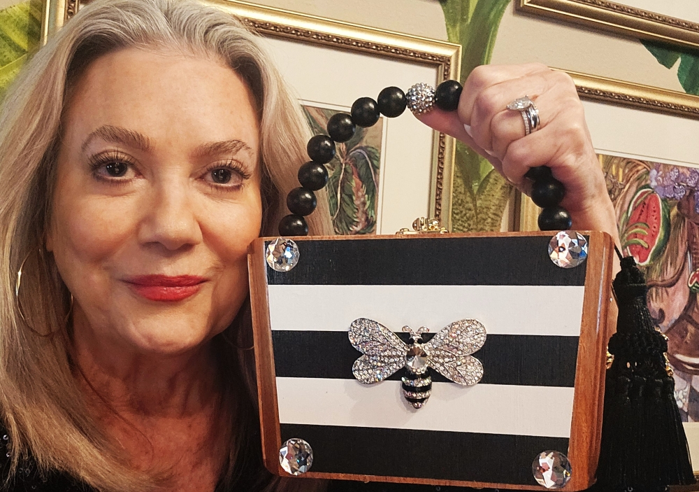 Queen Bee on Nautical Stripe Cigar Box Purse - Image 9