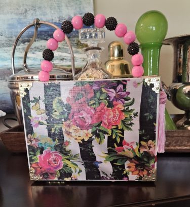 Floral on Black and White Cigar Box Purse II