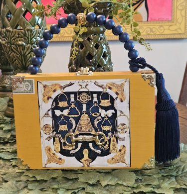 Vintage Equestrian Hermes Scarf Yellow Cigar Box Purse