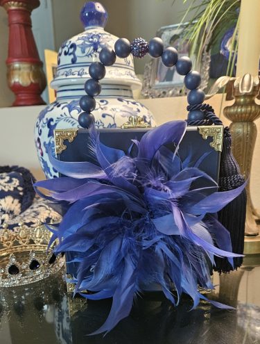 Blue Feather Plume Cigar Box Purse
