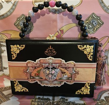 Black My Father Cigar Box Purse with Aurora Borealis Rhinestone Crown