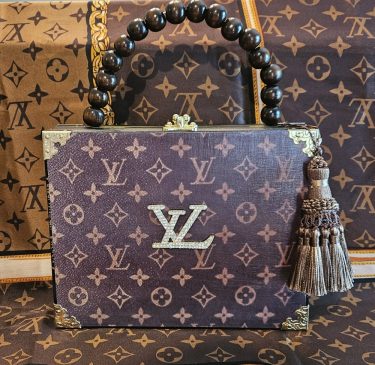 LV Brooch on Monogram Mania Cigar Box Purse