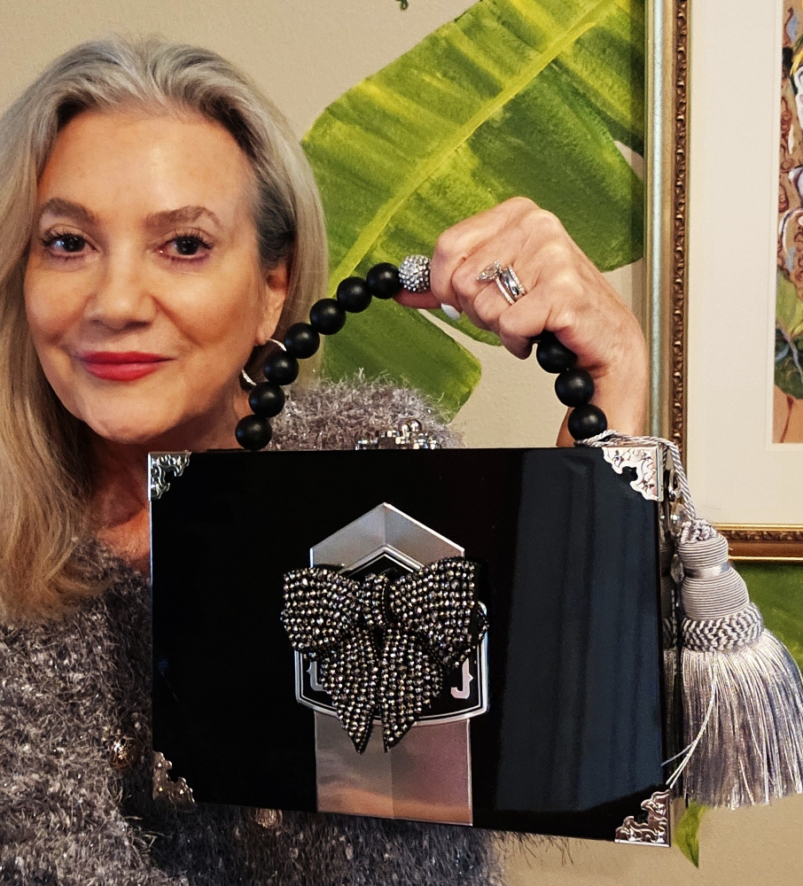 Black Crystal Bow on Black Camacho Cigar Box Purse - Image 10