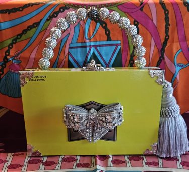 Crystal Bow on Lime Green torano Cigar Box Purse