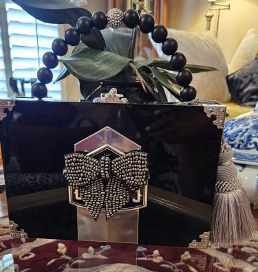 Black Crystal Bow on Black Camacho Cigar Box Purse