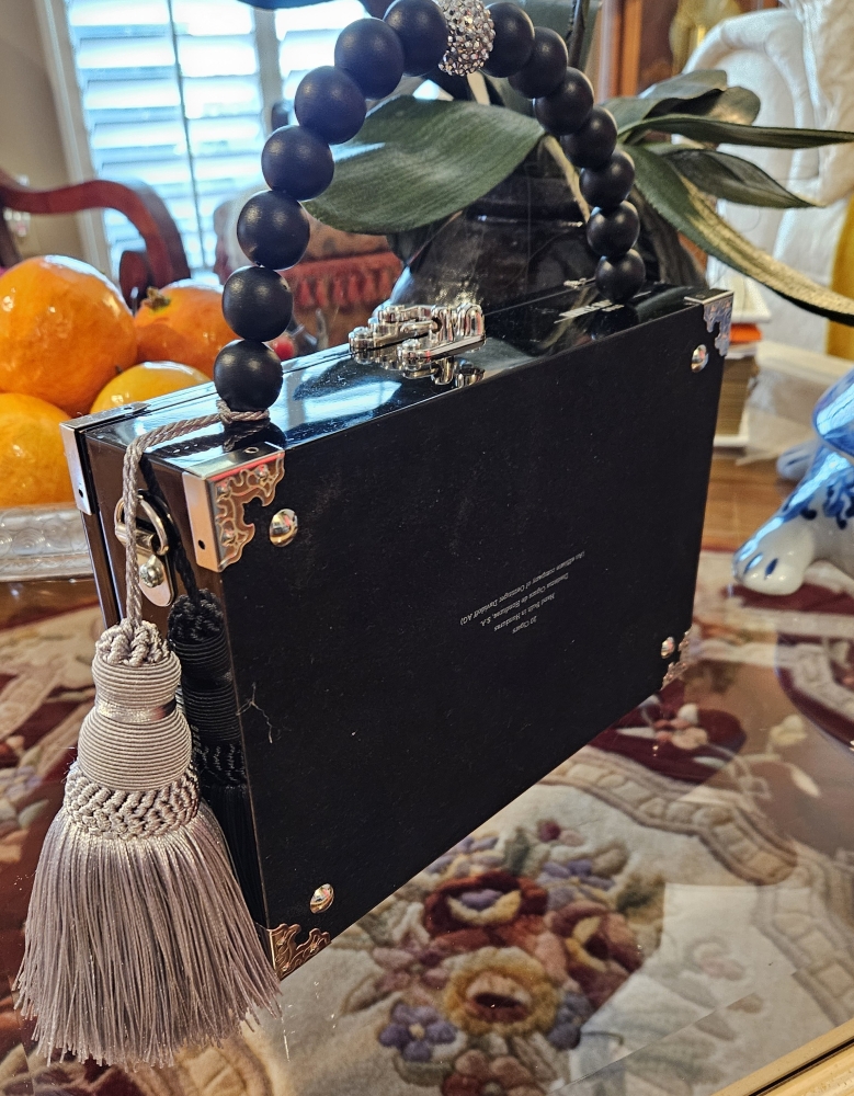 Black Crystal Bow on Black Camacho Cigar Box Purse - Image 4